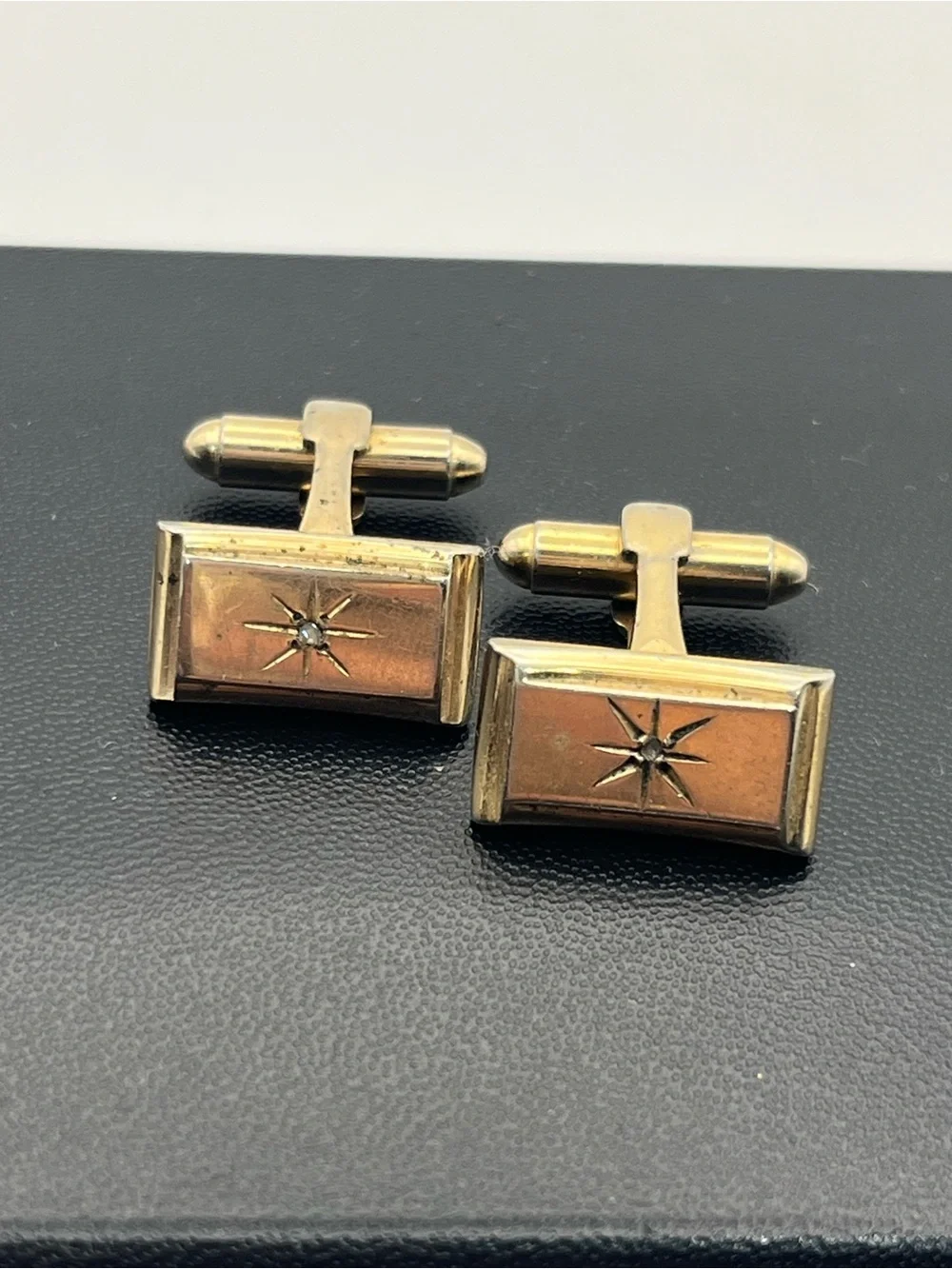 MCM atomic starburst Pioneer gold tone diamond chip vintage cufflinks 1960’s